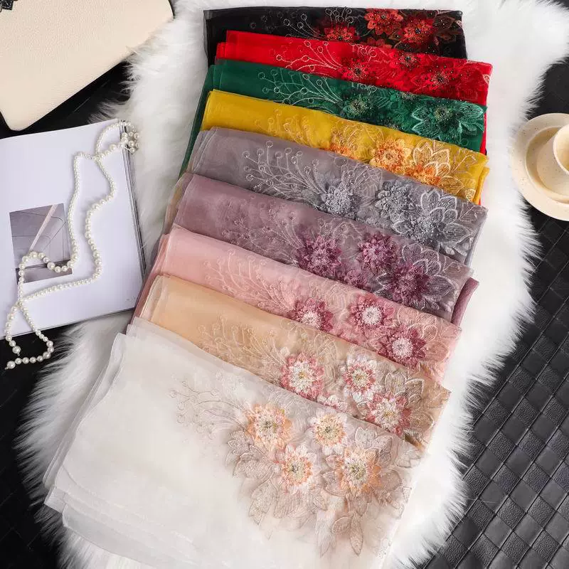 Silk universal scarf, with embroidery