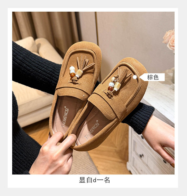 Giày boken nữ đế mềm tăng chiều cao trong, mũi tròn có khóa tua rua, form rộng size lớn — Khaki (toàn dải), Màu mơ (toàn dải), nâu sẫm chi tiết 11