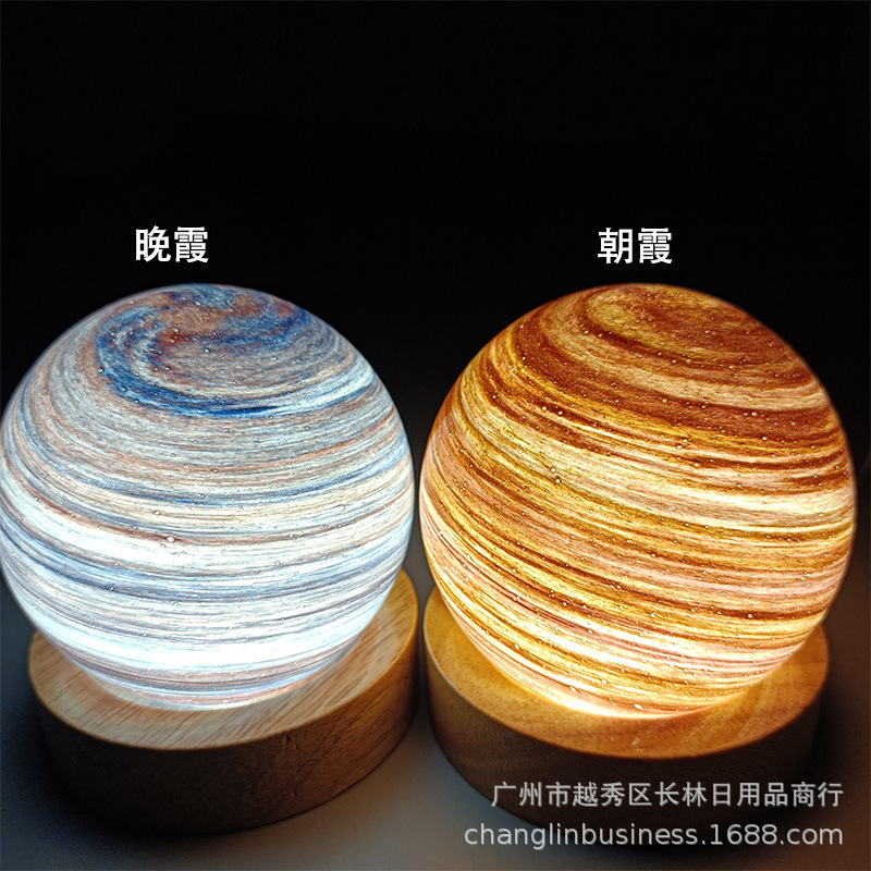 Lámpara de planeta transfronteriza, lámpara de cielo estrellado, luz nocturna creativa de madera, pantalla para balcón, lámpara de noche para parejas, regalo para el día y la noche