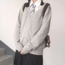 jk制服学院风针织衫基础款秋冬v领开衫毛衣外套日系学生校服班服