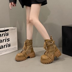 厚底增高马丁靴女款2025新款秋冬美拉德大黄靴子新疆沙漠机车短靴