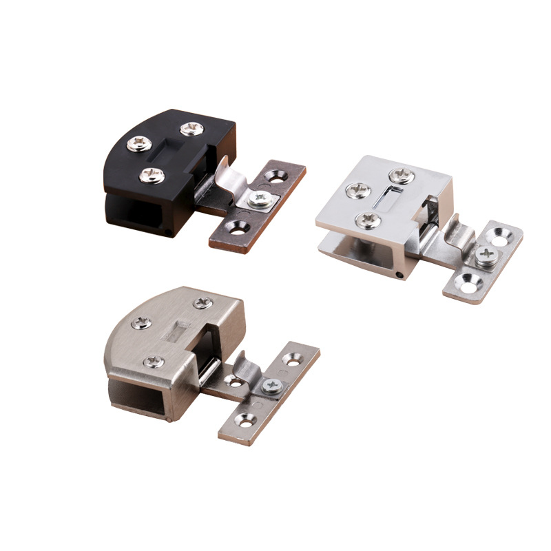 Bisagra de vidrio sin orificios gabinete de vino puerta vitrina bisagra sin marco clip de vidrio templado clip de la puerta del gabinete del animal doméstico ventas directas de hojas sueltas