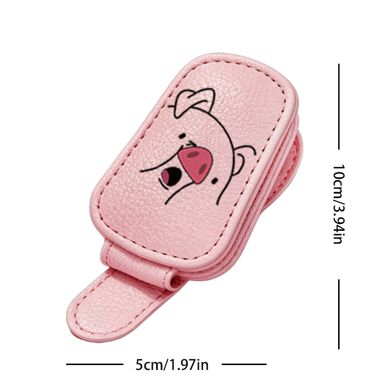 Cross-border bestseller sunglasses holder, creative car sun visor storage, pink simple pig design car glasses clip