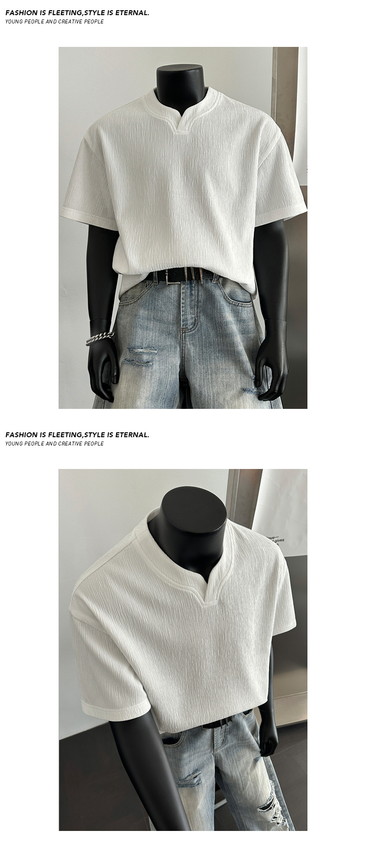T-shirt nero testurizzato con scollo a v da uomo premium_voghion.com