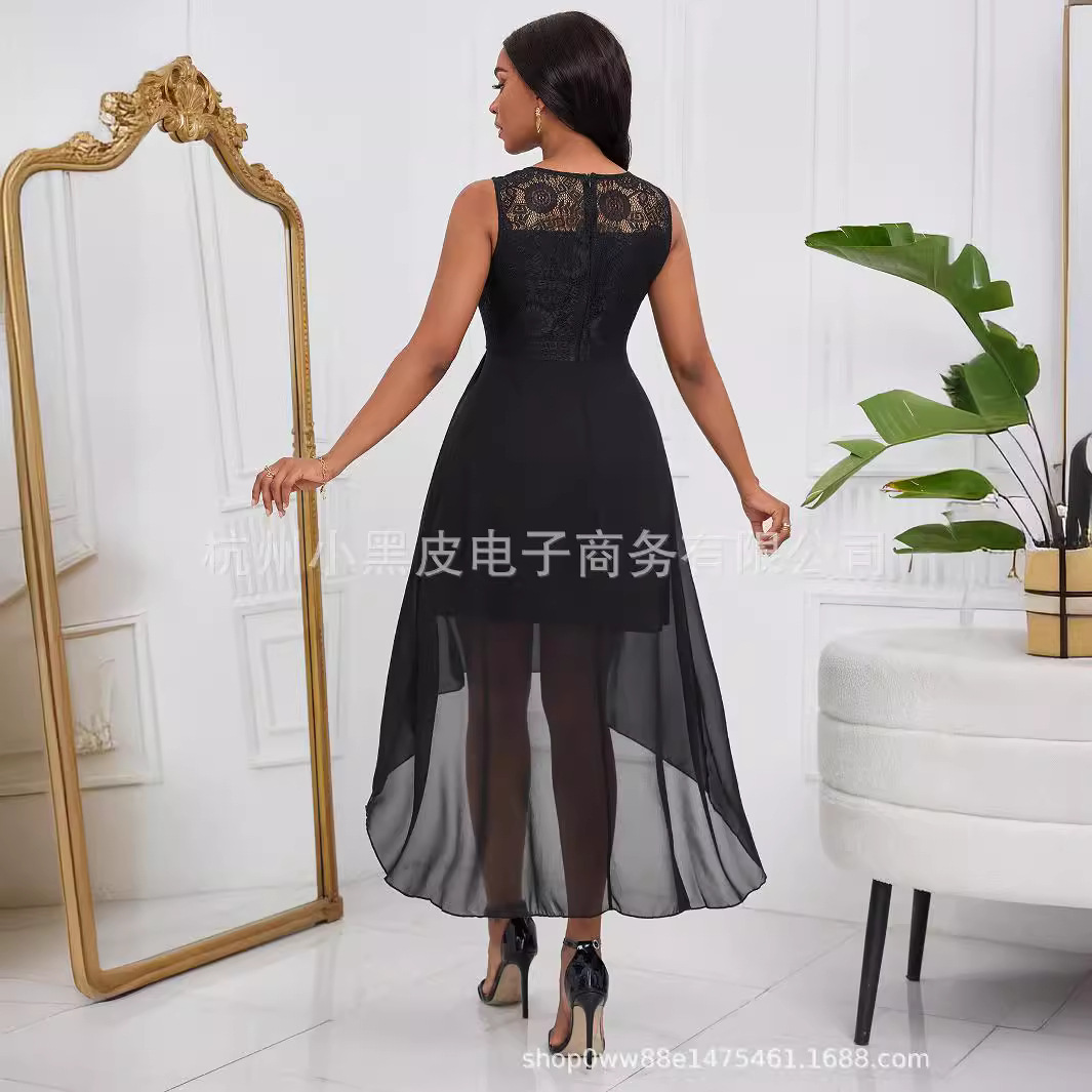 solid color lace fashionable elegant dress with a round collar…