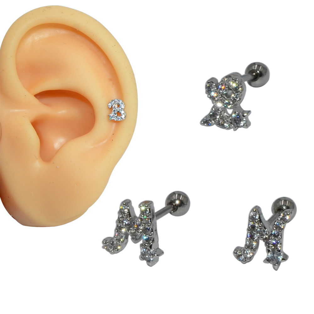 Simple Style Letter Stainless Steel Copper Inlay Zircon Ear Studs 1 Piece