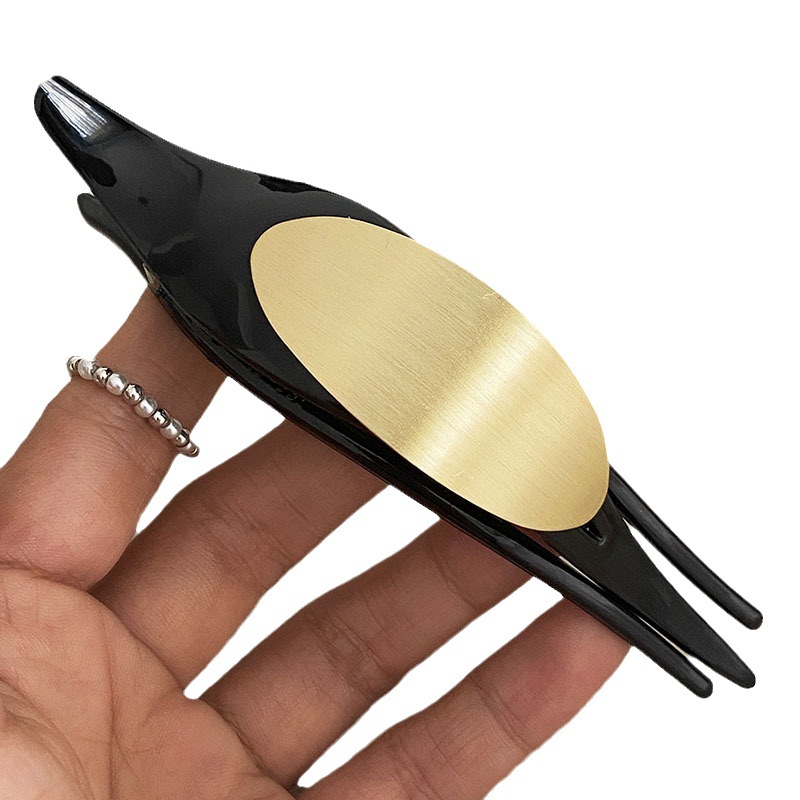 Fermaglio per capelli con piastra grande in metallo trafilato di alta qualità, nero, con una sola parola, nuovo fermaglio per capelli popolare online, copricapo da donna_voghion.com