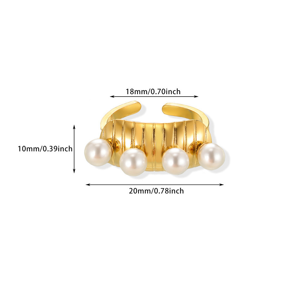 Imitation Pearl Inlay Material Open Rings Classification PVD Coated Real Gold Plated Heart Shape Flower Bow Knot 304 Stainless Steel Imitation Pearl Vintage Style Waterproof Non Tarnish Open Rings