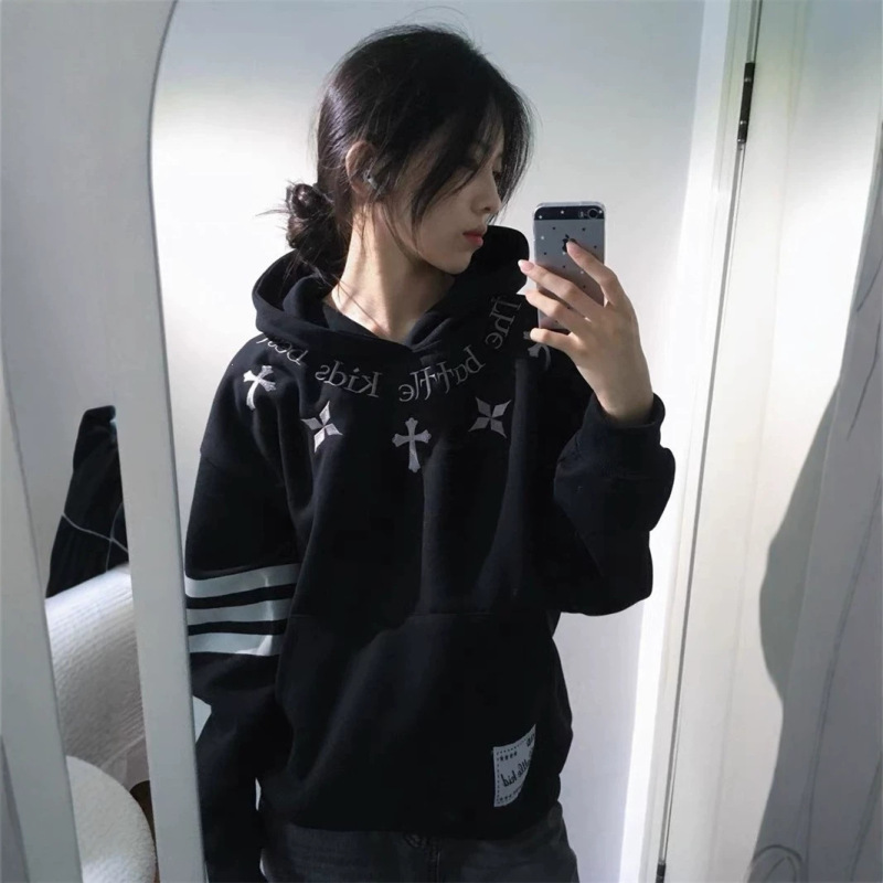 Chinese-style sweatshirt for men and women, American high street long-sleeved hooded fleece-lined 2026 autumn and winter new cross long-sleeved top