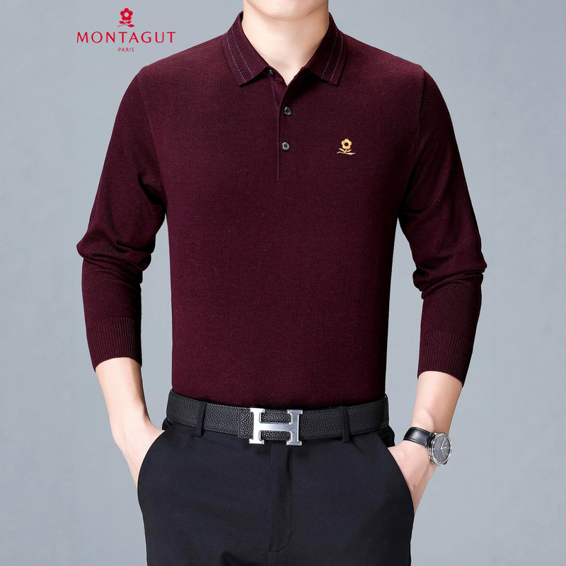 Montagut cashmere sweater for men, solid color cashmere high-end sweater for middle-aged and elderly, thin knitted base shirt for spring and autumn Montagut cashmere sweater for men, solid color cashmere high-end sweater for middle-aged and elderly, thin knitted base shirt for spring and autumn