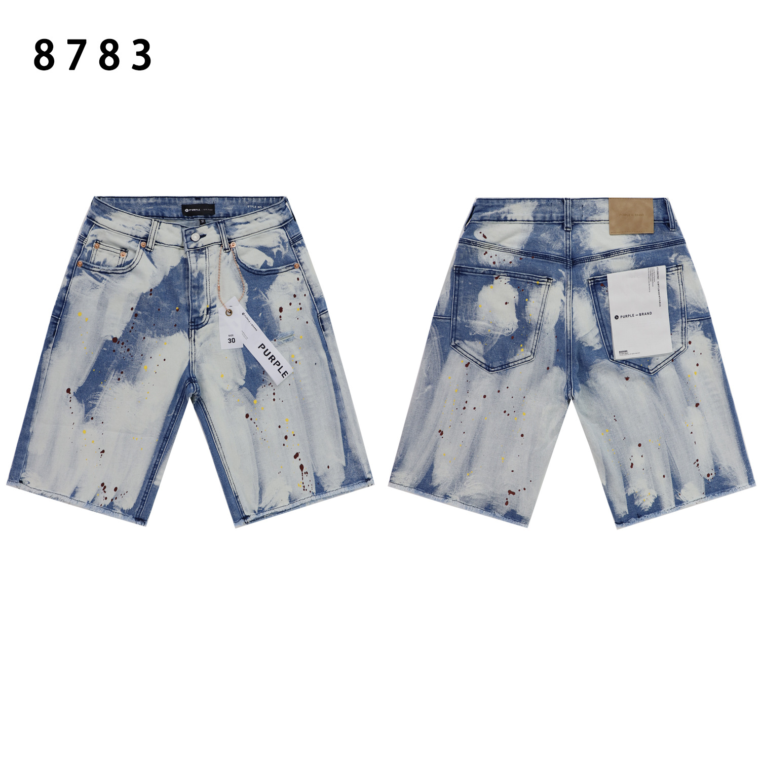 Comercio exterior transfronterizo mayorista purp1e estilo americano marca de alta calle agujero parche de tinta retrógrada lavado jeans pantalones cortos