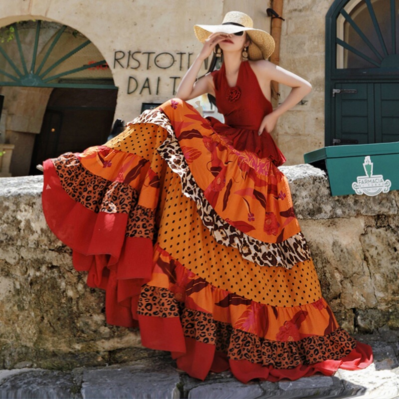 French-Style Resort Island Style Leopard Print Patchwork Ruffled High-Waisted Chiffon Beach Skirt for Women French-Style Resort Island Style Leopard Print Patchwork Ruffled High-Waisted Chiffon Beach Skirt for Women