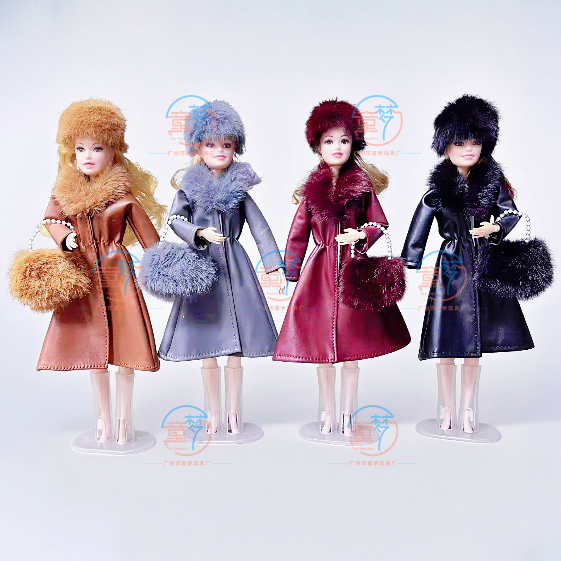 跨境新款30cm娃娃衣服巴比娃衣欧美风气质毛毛皮衣高级重工长外套