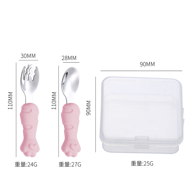 Bebé tenedor cuchara traje de aprender a comer entrenamiento mango corto 316 cuchara de acero inoxidable bebé comiendo comida complementaria niños vajilla fácil de sostener