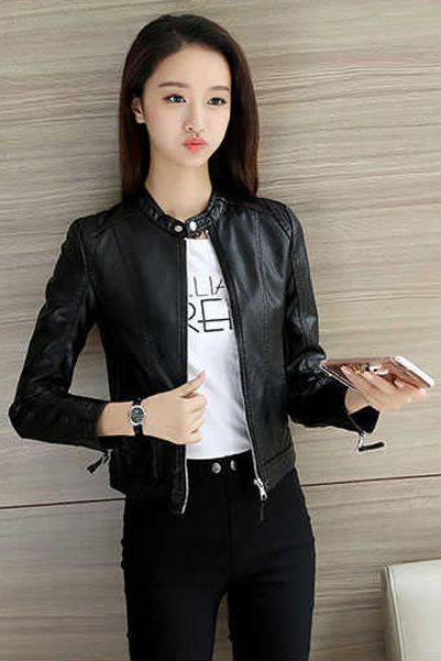 New Autumn Style Korean Style Motorcycle Leather Jacket for Women, Short Leather Jacket, Stand Collar, Slim Fit Leather Jacket