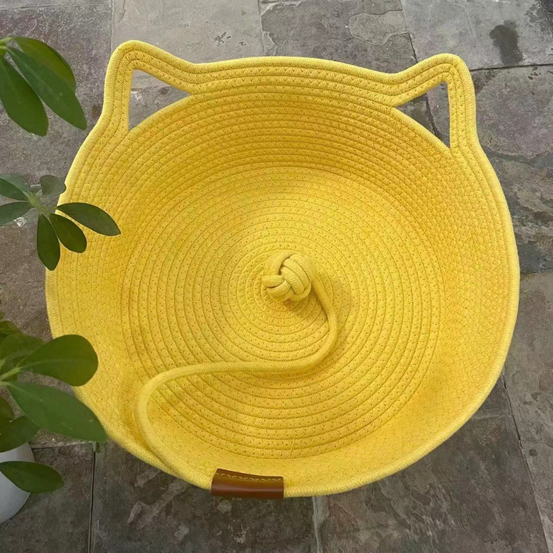 공이 달린 면 고양이 귀 (벌거 벗은 둥지) 마카 옐로우