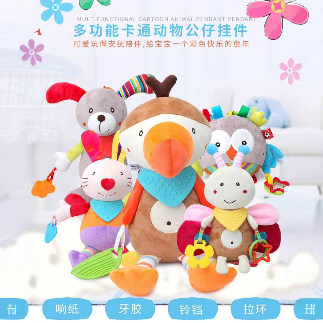 Multifuncional cama colgando calmante muñeca cachorro conejo colorido jingle muñeca con papel de timbre bebé juguete Fuente de la fábrica