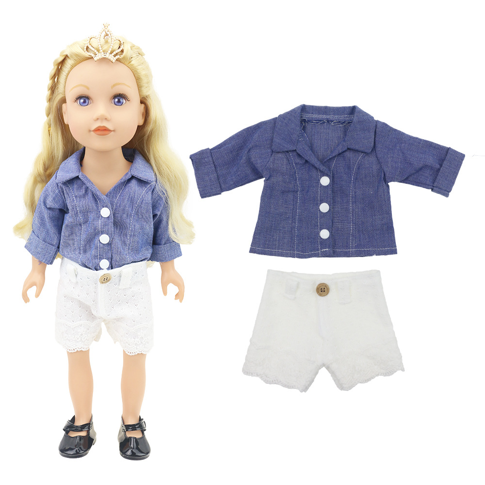 跨境现货18寸美国女孩娃娃衣服 牛仔T恤短裤套装秋冬套装娃娃配饰