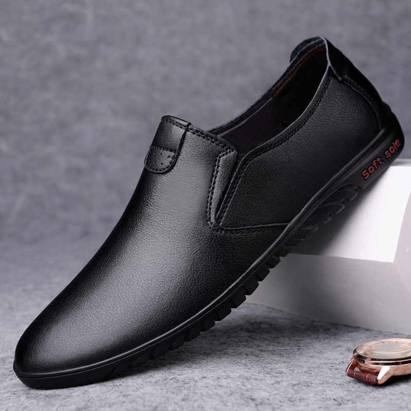 Men's Leather Shoes, Spring & Fall Casual Men's Korean Style Trendy Men's Shoes, Versatile Men's Soft-Soled Soft Leather Business Bean Leather Shoes