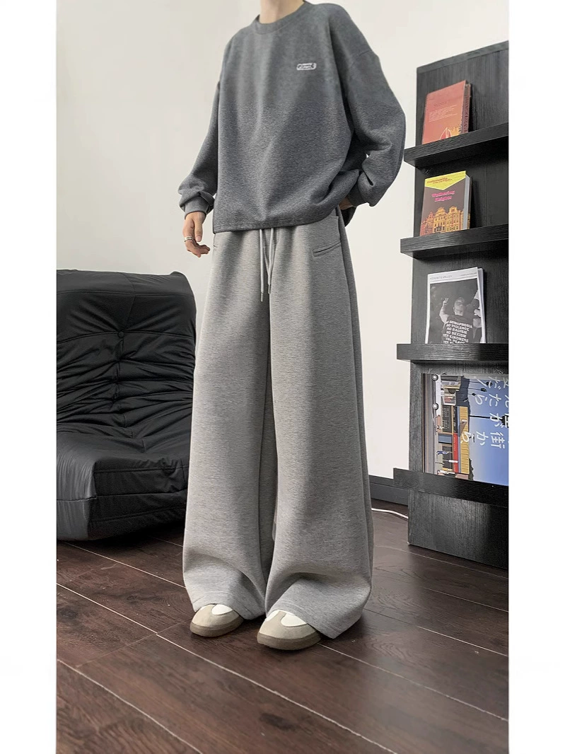 Trend spring casual trousers for leisure, American style, oversize, loose straight fit