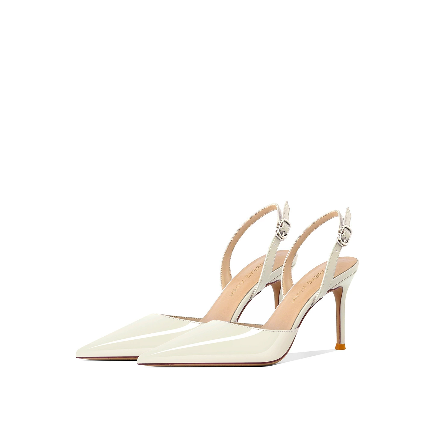 Летние элегантные босоножки на высоком каблуке-шпильке с заострённым носком, мелким вырезом и пряжкой, белые, новый стиль 2025 года.