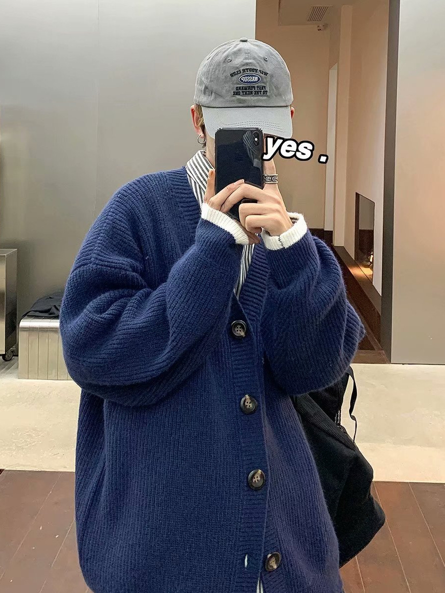 Suéter cardigan de estilo perezoso abrigo de suéter de pareja de estilo de Hong Kong para hombre estudiante de moda estilo japonés ins sueltos estilo de otoño e invierno