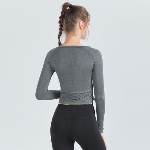 Women's Long Sleeve Sport T-Shirt, Slim Fit, New Korean Style, Trendy Side Straps, Yoga Top, Women's Running and Fitness Wear