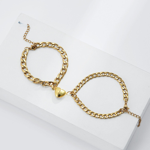 Cross-border new minimalist stainless steel NK chain heart magnet attracting friendship bracelets for men and women couples accessories small gifts