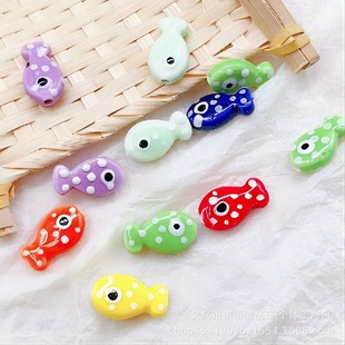 spotted small fish glazed ceramic beads beaded loose beads necklace bracelet pendant hand woven diy jewelry accessories