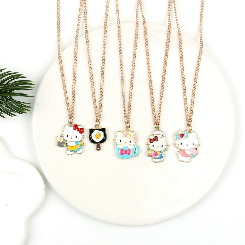 Ожерелье с милым котом KT в стиле Amazon, ювелирные изделия Sanrio Bestie, цепочка на ключицу для девочек, ожерелье с масляной каплей «Hello Kitty»