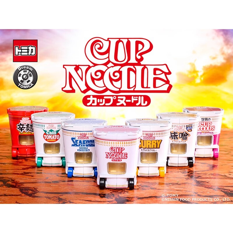 Genuine TOMY Duomeka Dream Alloy Car Model Cute Cartoon Food Play Car Opening Le Riqing Cup Noodles