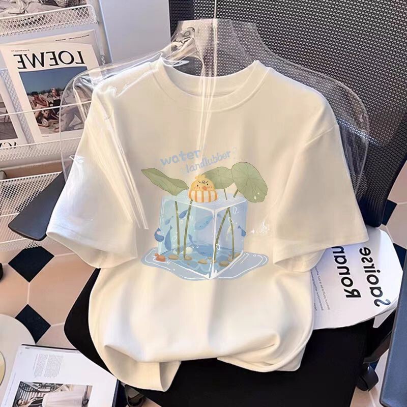 White Cotton Women's Short-Sleeved T-Shirt 2025 Summer New Loose Top Girls Clothes Summer Clothes