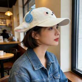 新款搞怪耳机小羊帽子女带耳朵软顶棒球帽可爱造型棒球帽萌趣款