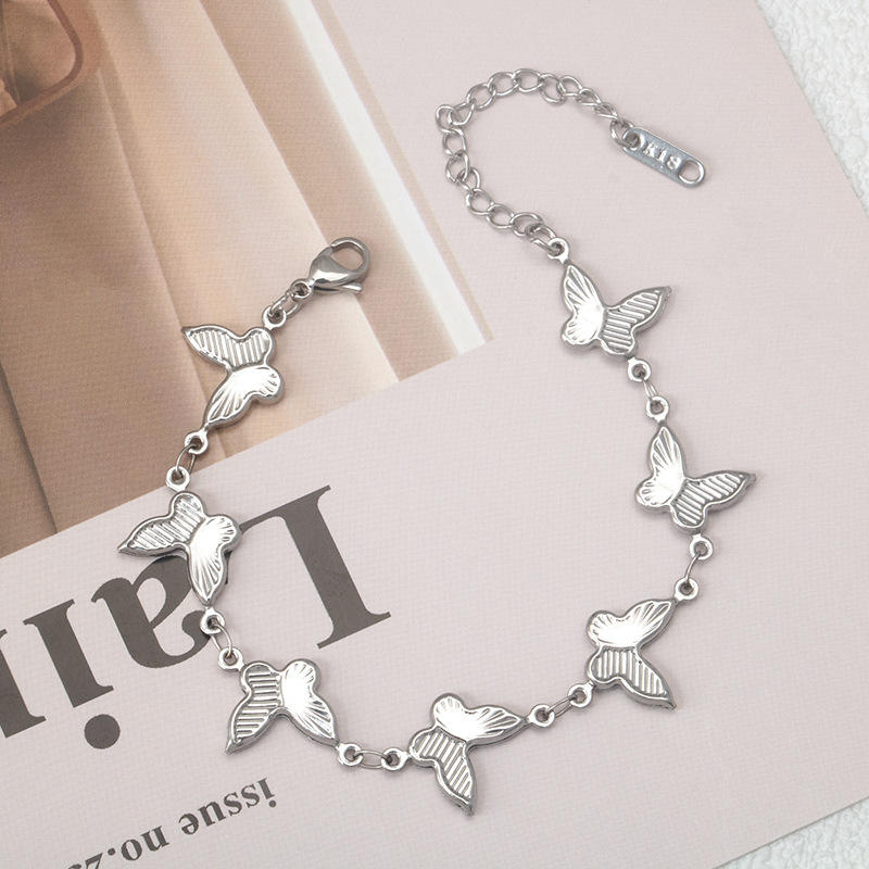 Collier/bracelet/chaîne clavicule femme en acier inoxydable, orné d'un pendentif papillon en coquillage, fait main._voghion.com