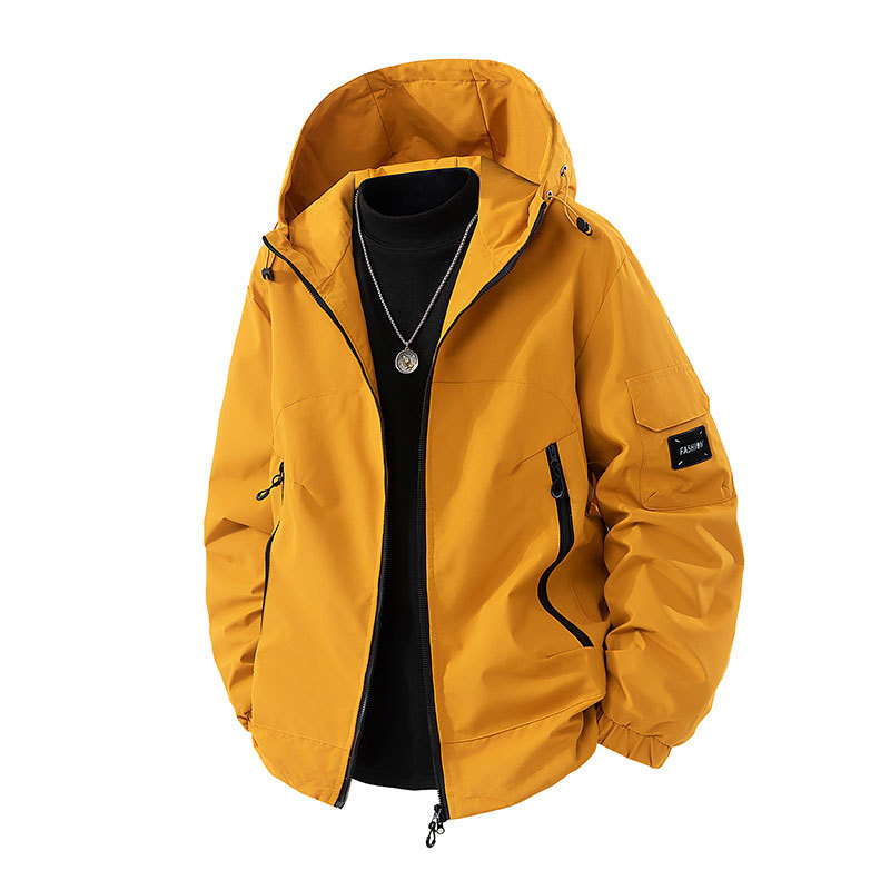 Men's Autumn and Winter New Trendy Loose Workwear Windproof Waterproof Jacket with Hood for Hiking