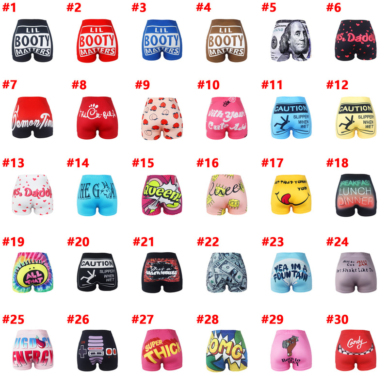 D9900 Amazon Best Selling European and American Clothing Sexy Women's Tight Shorts Pattern Printed Shorts Yoga Pants