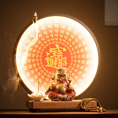 The God of Wealth attracts wealth, Buddha statue, God of Wealth lamp circle ornaments, office home offerings, home decorations, opening gifts
