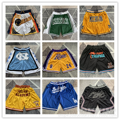 Foreign Trade Pants Wholesale Lakers Warriors High School North Carolina University Retro Pocket Dense Embroidered Shorts