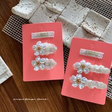 韩系INS风蕾丝鸭嘴夹手作珍珠花朵串珠高级感侧边鸭嘴夹法式优雅