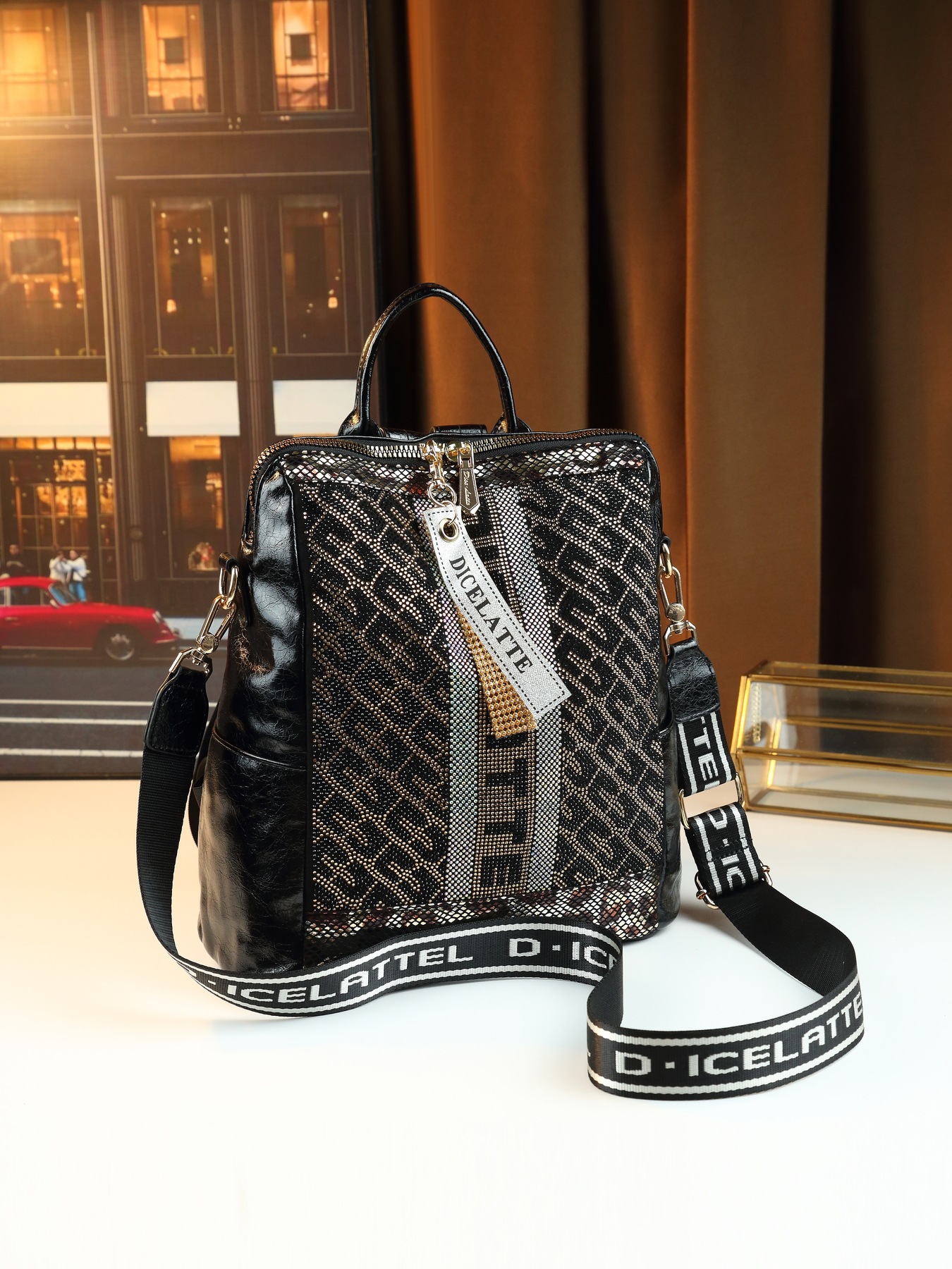 Women's Sequined Casual Backpack Soft Leather Anti-theft Daypack_voghion.com