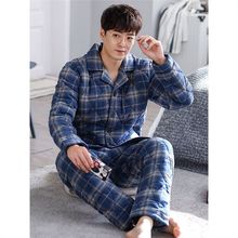 100%纯棉睡衣男士秋冬款冬季冬天三层加厚夹棉家居服男式保暖