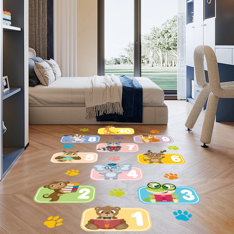 Lvkang CH27010ABC Animal Number Floor Cartoon Hopscotch Game Kindergarten Children Living Room Self-Adhesive Stickers_maomaolike.com
