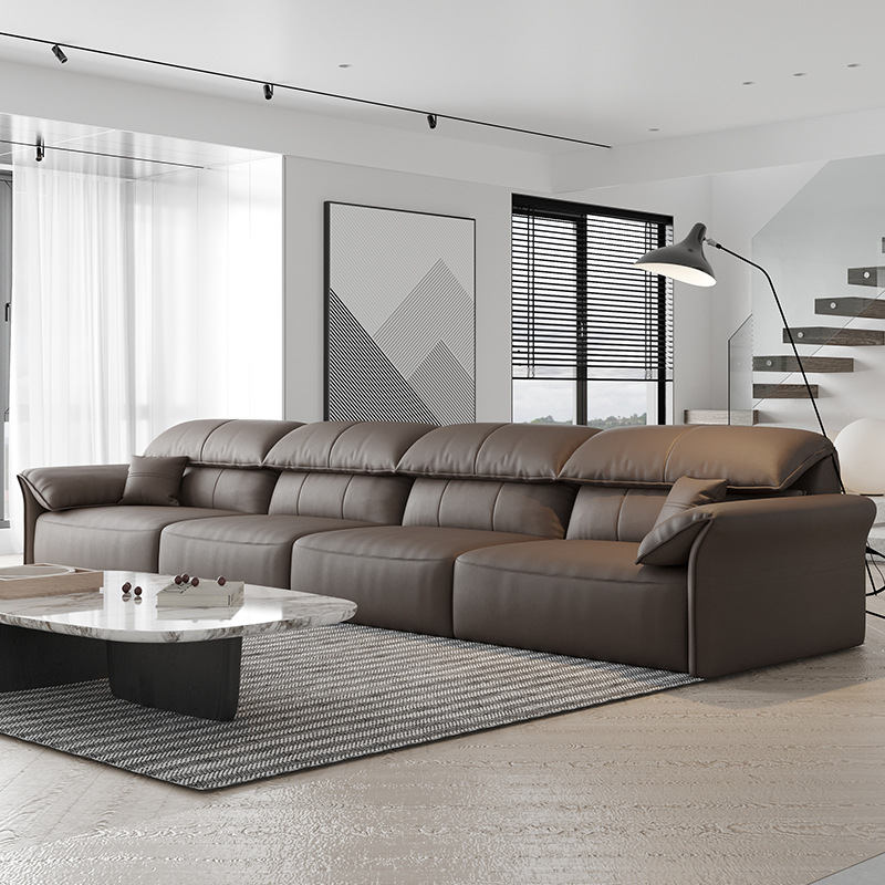 Sofá eléctrico de cuero real ajustable de cuero de vaca de tres personas minimalista sofá de sala de estar italiano función personalizada sofá cama