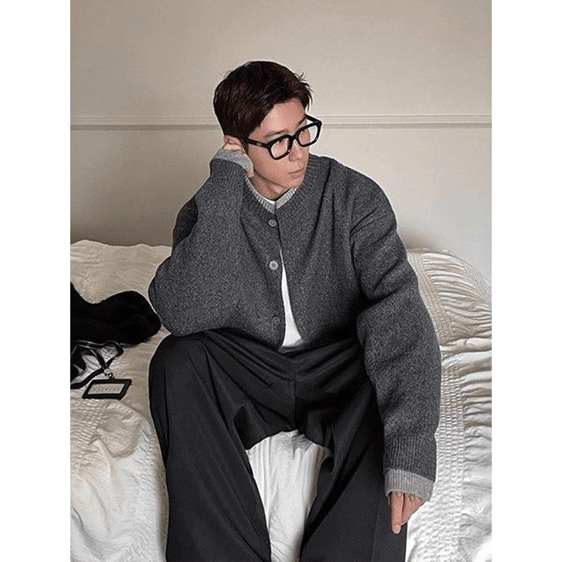 2026 Japanese Style New Men's Retro Round Neck Two-Piece Autumn Winter Loose Casual Knitted High-End Sweater_viptrois.com