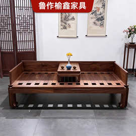 老榆木罗汉床小户型客厅推拉两用实木沙发床中式打坐床榻长条椅