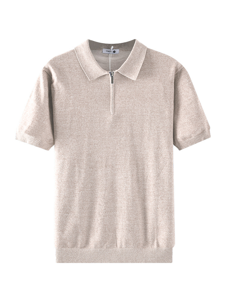Europa y los Estados Unidos transfronterizos hombres semi-cremallera de punto correa de algodón collar polo camisa de manga corta de alto nivel ligera de negocios ropa casual para hombres