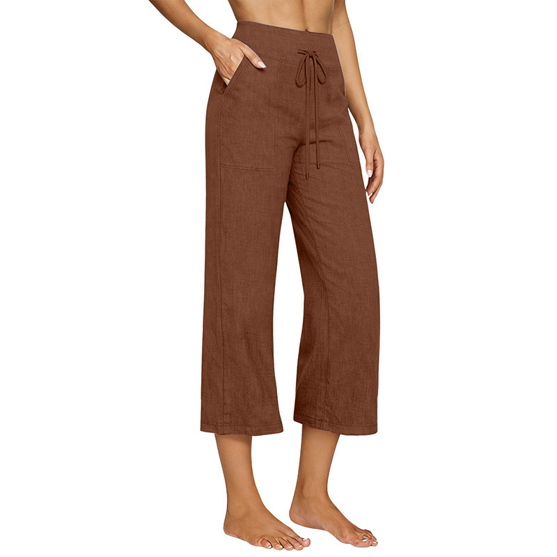 2026 New Cross-Border European and American Style Cotton and Linen Pants with Drawstring for Women, Loose High-Waisted Wide-Leg Pants, Fashionable Trendy Cropped Pants 2026 New Cross-Border European and American Style Cotton and Linen Pants with Drawstring for Women, Loose High-Waisted Wide-Leg Pants, Fashionable Trendy Cropped Pants
