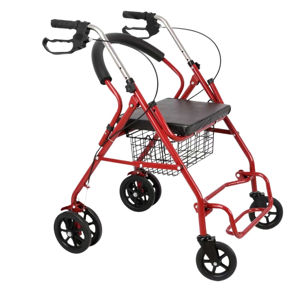 Carrito de compras para ancianos con asiento, ayuda para caminar de 4 ruedas, plegable y práctico
