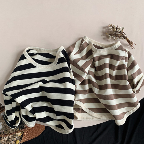 Children's clothing girls' bottoming shirt spring and autumn 2024 new style children's long-sleeved T-shirt Korean style trendy children's striped casual top