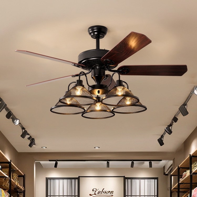 Retro Fan Lamp Industrial Ceiling Fan Lamp Restaurant Living Room Clothing Store Hot Pot Restaurant Commercial All-In-One Fan American Chandelier